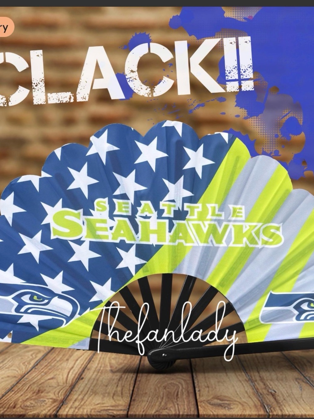 Seattle Seahawks Fan Folding Hand Fan - Navy, Lime, White